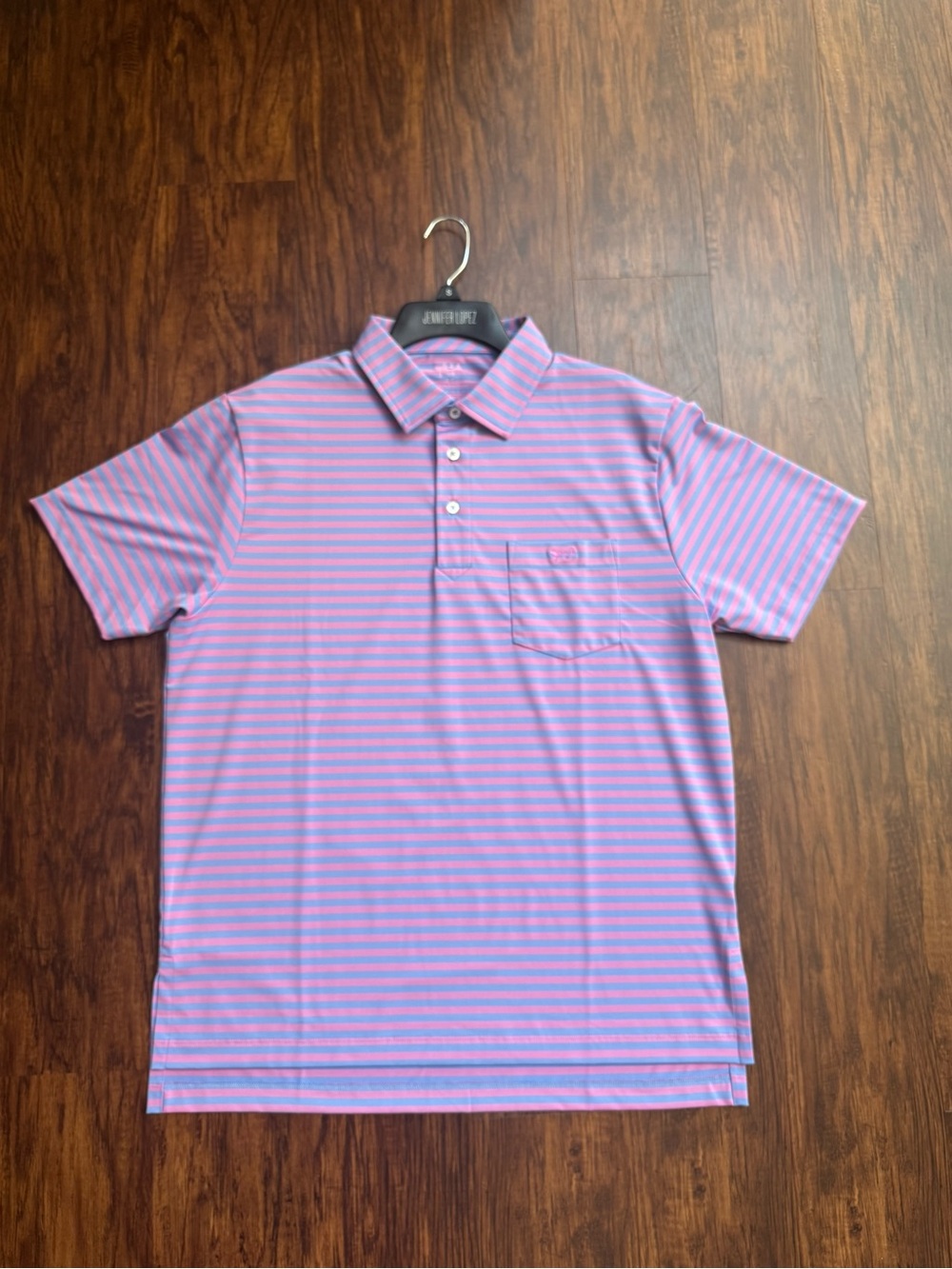 Coastal Cotton men’s performance Striped Polo Shirt in Lavender and Pink medium